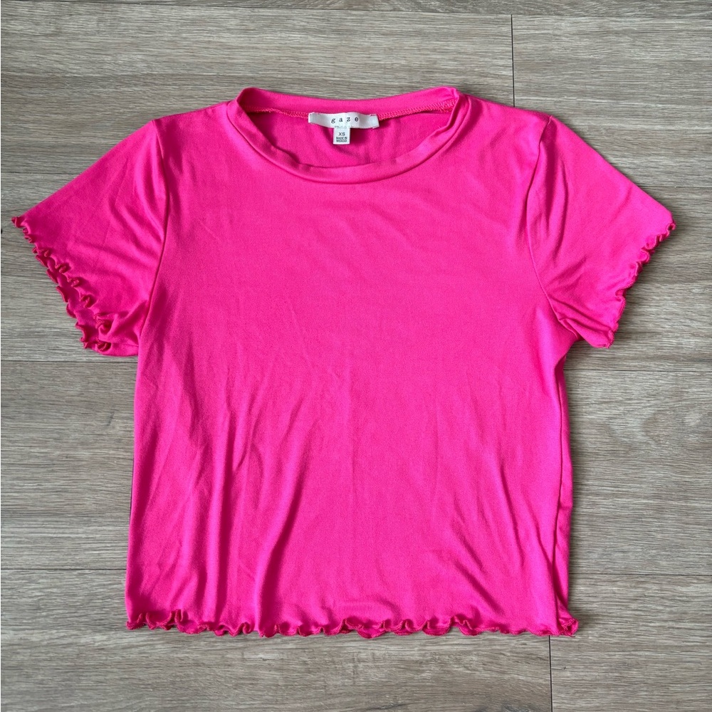 Gaze Hot Pink Ruffle Trim Tee